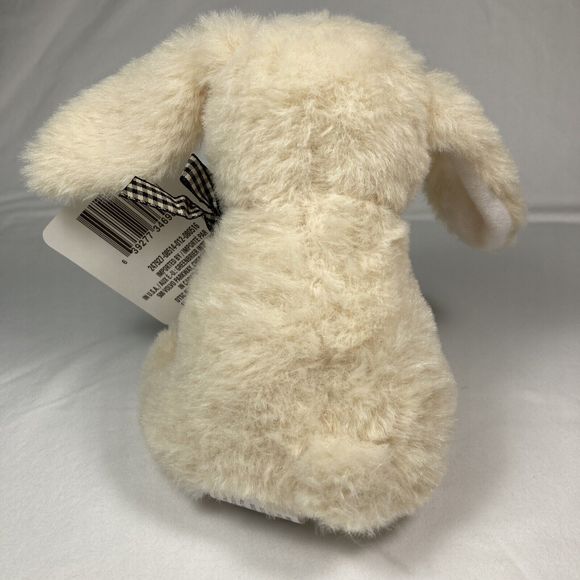 6" Cream Colored Baby Bunny Black and Cream Check Bow Stuffed Animal - Picture 5 of 12